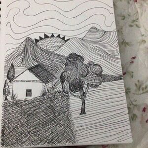 Hand-Drawn Black and White Landscape Sketch - Home Art
